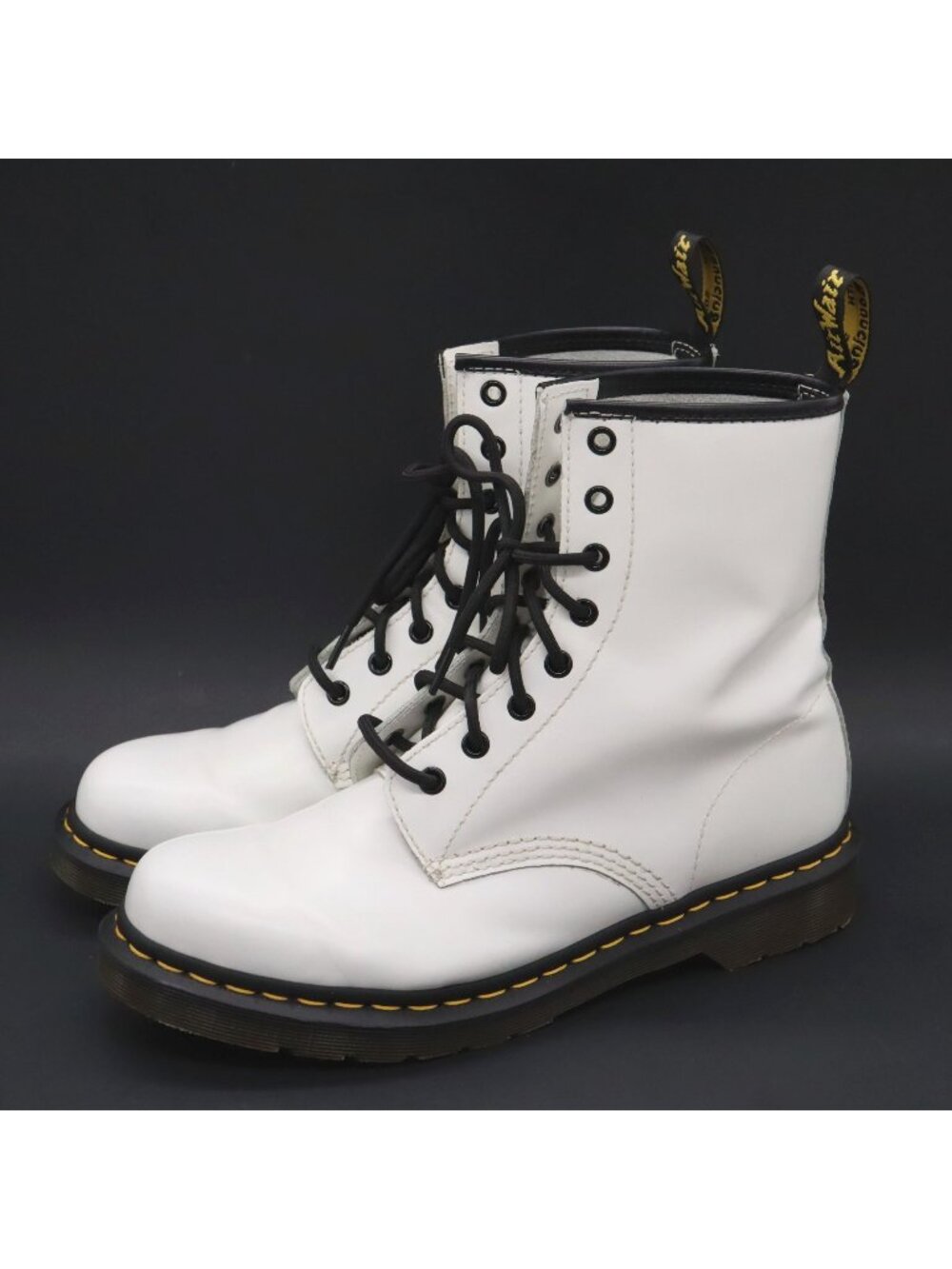 Dr Martens 1460 Smooth White Leather Boots Womens US Sz 11 Black Contrast Trim